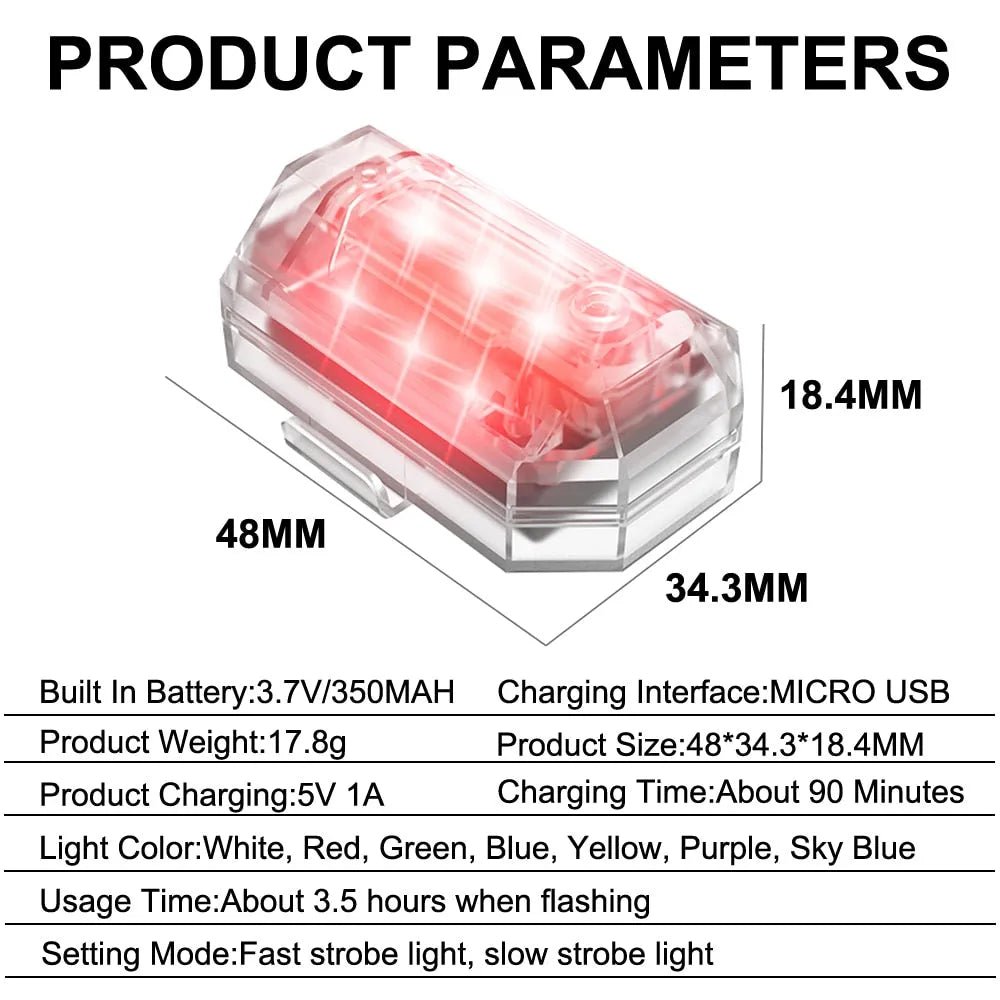 High Brightness Wireless LED Strobe Light + Remote (7 Light Colors + 30 Light Modes)